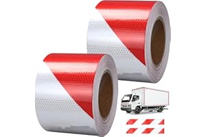 HPIANO 2 pezzi Nastro Catarifrangente Adesivo 3 m x 5 cm,Nastro Riflettente Rosso e Bianco,Stradale Promemoria Di Sicurezza Ad Alta Visibilità,Warning Strisce per Auto Moto Bicicletta Attività Notturna