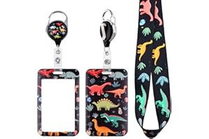 juanooo Cute Dinosaur ID Lanyard Card Holder & Retractable Badge Reel Clip Cool Key Keychain Lanyard for ID Badges for Women Men Boys Key Card Lanyard ID Holder