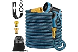 AKIUHEN 75FT Garden Hose Expandable Garden Hose with 10 Function Hose Spray Gun/Solid Brass Fittings Leak Proof Lightweight - Used for Gardening Watering etc(75FT)