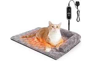 Heymamba Puppy Pet Heating Pad, Waterproof Heated Cat Bed with 10cm High L-Shaped Memory Sponge Side&Switch Controller, Cat Heat Pad Heating Cat Mat with Fleece Checkered Cover for Kittens, 58x42x10cm