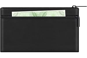 ‎HAUTOCO HAUTOCO Geldtaschen Banktasche, PU-Leder Geldtasche mit Reißverschluss für A5 Dokumententasche Geldscheintasche, Banktasche Geldmappe 28 x 15.5 cm für Geschäftlich Haushalt, Schwarz