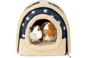 Pantula Warm Guinea Pig Bed House - Cave Cozy Hamster Rabbit Bed with Removable Pad, Large Winter Hideout for Guinea Pig Ferret Hedgehog Chinchilla (Blue Star)