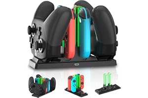 HEATFUN 6 in 1 Dock Charger for Switch Controllers, Charging Station for Switch Joy-Con Controllers and Pro Controllers