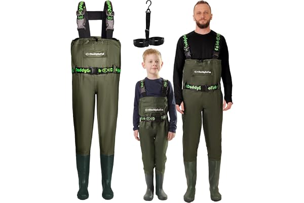 DaddyGoFish Waders de Poitrine pour Enfants et Adultes, Cuissardes de pêche et de Chasse avec Une Poche et Un Cintre