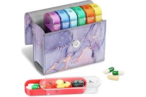FINPAC Portapillole Settimanale 7 Giorni 4 Volte, 28 Scomparti Giornaliero Pill Box Organizzare con Borsa PU e Nome Carta, Scatola della Medicin de Viaggio, Mattino Pomeriggio Sera Notte,