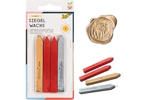 folia 31119 - Siegelwachs Classic, 4 Siegelkerzen im Set, je 1 Siegelkerze in silber und gold und 2 Siegelkerzen in rot, zum stilechten Verzieren von Karten, Briefen und Einladungen