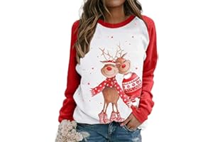 FeMereina Women Merry Christmas Sweatshirt Christmas Tree Pullover Crew Neck Long Sleeve Tops Xmas Jumpers Blouse