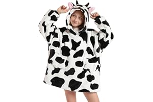 ADISPUTENT Kids Oversized Hoodie Blanket Fleece Sherpa Snuggle Sweatshirts Cute Animals Pattern Fluffy Pullover Ultra Soft Winter Warm Wearable Blanket for Boys Girls