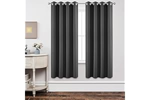 Joydeco Cortinas Opacas 2 Piezas 140 x 175 cm, Cortinas Dormitorio con Ojales Gris Oscuro Anti Luz Cortina Termica Aislantes Frio y Calor para Salon Curtains Blackout