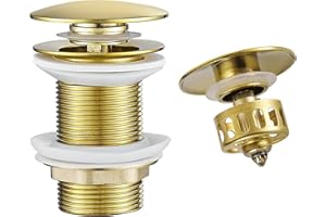 WOMAO Or Bonde de Lavabo Pop Up Sans Trop Plein,Bouchon de Vidange avec Panier à Crépine,Bonde de vidage pour lavabo de salle de bain Laiton