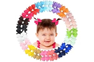 ALINMO 40Pieces Baby Girls Clips 2" Mini Hair Bow Grosgrain Bows with Fully Ribbon Lined Alligator Clips for Infant Toddlers Kids 20 Colors in Pairs