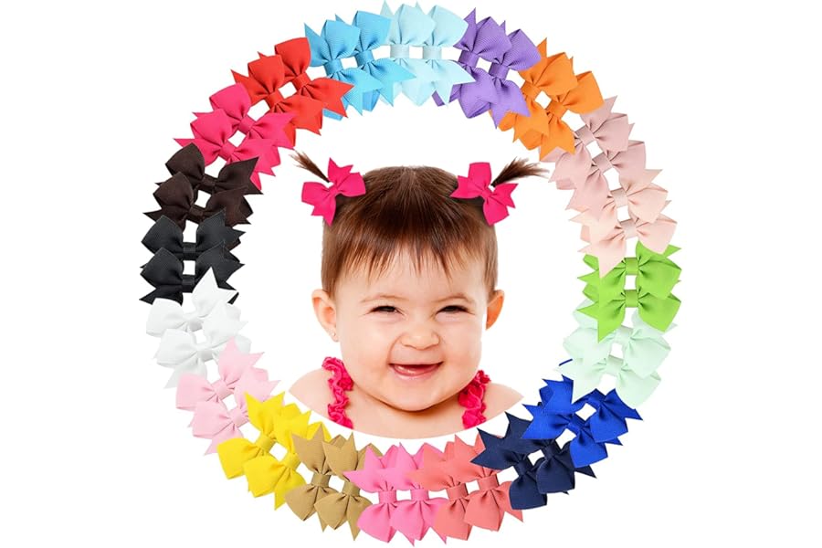 40Pieces Baby Girls Clips 2" Mini Hair Bow Grosgrain Bows with Fully Ribbon Lined Alligator Clips for Infant Toddlers Kids 20 Colors in Pairs