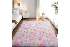 linyingdian Tappeto peloso morbido e antiscivolo da sala da pranzo e da camera da letto tappeto sfumato (Colori dell'arcobaleno, 60×160cm)