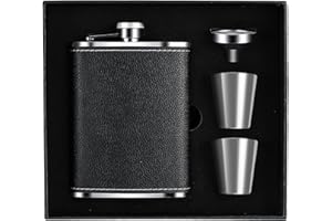 Vasmeiy Flachmann Edelstahl, 8oz/227ml, Schwarz, Poliert, Geeignet Zum Tragen von Alkohol, Flachmann Klein Set für Stilvolles Trinken Unterwegs