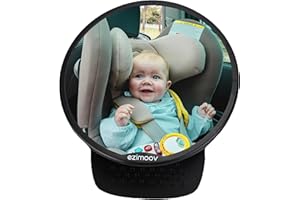 EZIMOOV – Miroir Voiture Rond Bébé Siège arrière – Rétroviseur Siège-Auto Dos à la Route - Voir Votre Enfant en Toute Sécurité – matière rpet et Emballage Recyclé (Round Mirror)