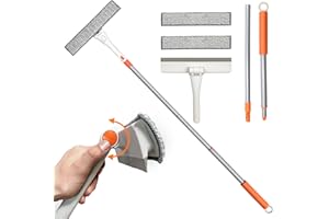 JEHONN Kit telescopico per la pulizia dei vetri, 120 cm, 2 in 1, strumento estensibile per la pulizia dei vetri, raschietto e spazzola con testa di rotazione di 180 gradi, per finestre di casa e auto