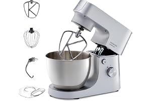KENWOOD Stand Mixer Kitchen Machine HOMEBAKE 1400W with 5.0L Stainless Steel Bowl, K-Beater, Whisk, Dough Hook, KHH01.000SI Silver
