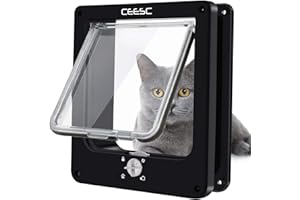 CEESC Medium Cat Flap for Indoor/Outdoor Doors, Weatherproof, Rotating 4-Way Locking Pet Door for Cats & Dogs with a Circumference of up to 40 cm, Improved Version (M, Black)