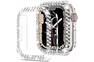 Miimall Kompatibel mit Apple Watch Series 9/8/7 45mm 41mm Hülle, Bling Glitzer Doppelter Diamant Strassstein Harter PC Schutzrahmen Ultradünner Schutzhülle für iWatch Series 9/8/7 41mm - Klar