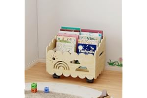 DUHARS Estanteria Libros Infantil Madera, con Ruedas Libreria Montessori Biblioteca Baul Juguetes Infantil, Mueble Organizador Expositor Libros Infantil, para Dormitorio, Habitación Niños, Sala Juego