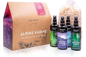 ‎ALLGÄUQUELLE NATURPRODUKTE AllgäuQuelle® Bio Infrarotkabinen-Spray-Set mit 100% Bio-Raumduft 4x100ml - ✓ Allgäuer Erfrischung ✓ Allgäuer Naturluft ✓ Allgäuer Atemwohl ✓ Allgäuer Nachtruhe inkl. Bio-Duft-Säckchen