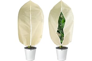 GIONAR 2 PCS Winter Plant Covers Freeze Protection - 100x80CM Garden Fleece Bags Sacks - Rip Resistant Garden Frost Cloth Blanket Fleece Jacket with Zipper Drawstring for Plants