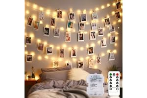 BTFARM 100LED Photo Clip String Lights with Remote, Timer, 8 Modes, 10M Photo Peg Fairy Lights with 50 Clips Battery Powered Hanging Photo Frame Lights for Bedroom Birthday Wedding Party Christmas