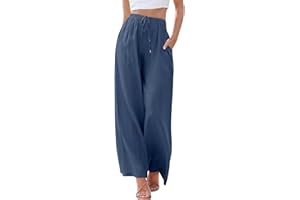 Cegerne Pantalones de Lino para Mujer Pantalones Largos Ligeros de Verano Corte Holgado Casual Perneras Anchas con Bolsillos
