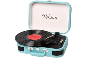 Record Player, VOKSUN Portable Bluetooth Vinyl Turntable with Built-in Stereo Speakers, 3-Speed Belt-Drive Suitcase LP Player, Supports Vinyl to MP3 Recording, AUX/USB/RCA/Headphone Jack