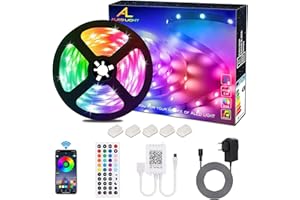 ALED LIGHT Ruban LED 5m Bluetooth 5050 Non impermeabile RGB SMD Bande LED Strip avec Télécommande infrarouge à 44 touches et Alimentation 12V Bande Lumineuse pour TV Maison Décoration Noël