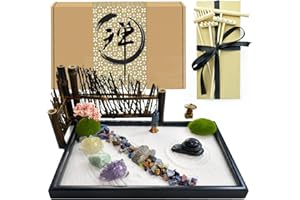 Artcome Kit da giardino giapponese Zen per scrivania con rastrello, supporto, rocce e mini articoli di arredamento, mini tavolo Zen Sand Garden Kit,Regali per meditazione
