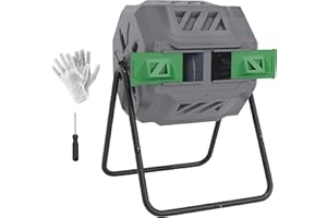 Outsunny Composteur de Jardin - bac à Compost pour déchets - Rotatif 360° - Double Chambre 160 L - Acier PP Gris