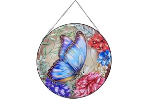 Payutou Butterfly Hanging Stained Glass for Windows,20cm/7.87inch Hand-Painted Sun Catcher Garden Hangings Christmas Mother's Day, Valentine's Day Ornaments Festival Gift (B style)