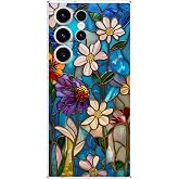 PrintiFy Samsung Galaxy S23 Ultra ile Uyumlu Vitray Mavi Bahar Tasarımlı Şeffaf Silikon Kılıf