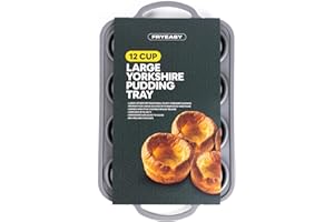 FryEasy Yorkshire Pudding Tray Non Stick 12 Cup – Deep Yorkshire Pudding Tin for Oven, Deep Large Baking Tray for Perfect Giant Yorkshire Puddings Every Roast Dinner, Also Ideal for Muffins & Pies