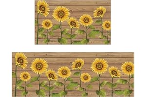 Comfoyar Girasoles Alfombrilla de Cocina 2 Piezas, Alfombra Cocina Antideslizante, Lavable, Alfombras para Cocina con PVC Resistente al Aceite, 44 x 75 + 44 x 120 cm
