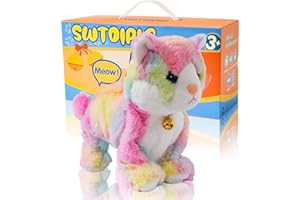 SWTOIPIG Interaktives Elektronisches Plüschtier – Upgrade mit LED-Lichtaugen, Animierte Soundsteuerung, Elektronisches Haustier, Roboter, Katze, Kätzchen, Spielzeug, Geschenke für Jungen und Mädchen