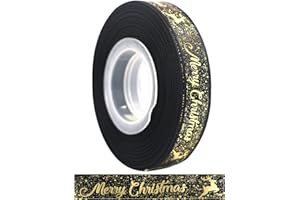 LOOGI Merry Christmas Ribbon 22m, 15mm Satin Ribbon Wide Glitter Black Grosgrain Ribbon for Gift Wrapping Crafts Wreaths