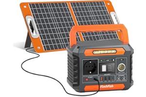 FF FLASHFISH FlashFish 230,88 Wh Generateur Électrique Avec Panneau Solaire 60W, Générateur Solaire Portable 300W Avec 230V AC/DC/USB/type C/lumières LED -Batterie de Secours Pour camping, voyages et Urgences