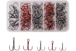 JSHANMEI 130pcs Fishing Treble Hooks Kit High Carbon Steel Strong Sharp Round Bend Fish Hooks for Lures Baits Mixed Size