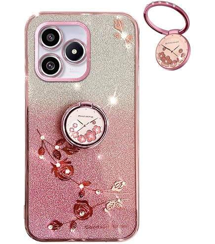 Custodia Glitterata YUEQIAN Per Realme C63 4G / C61 4G – Con Anello Porta E Supporto, Morbida TPU Rosa - 2