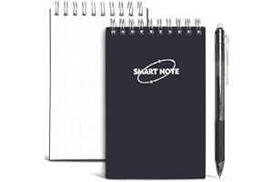DWIYITTN Bloc-notes réutilisable effaçable avec stylo, mini journal d'entraînement A7 en spirale écologique Cahier Intelligent poches numériques Cahier(Noir)