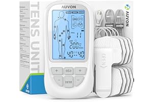 AUVON 3-in-1 TENS Professionale Elettrostimolatore Muscolare, Dispositivo di EMS ricaricabile con 73 Modalità, per alleviare i dolori al ginocchio, alla schiena, incluso 8 pad con design brevettato.