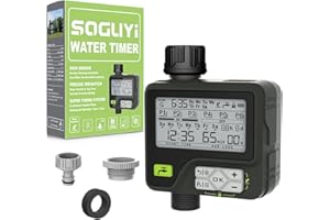 SOGUYI Automatic Watering Timer, Automatic Watering Timer with 6 Separate Programs, Week/Day/Hour Cycle Frequency, Automatic Watering for Garden with Rain Sensor