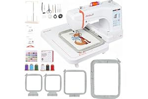 POOLIN EOC06 Máquina de Bordar, 20x28 cm Área de Bordado,Incluye 4 bastidores,Pantalla Táctil LCD de Computadora de 18 cm, Equipada con Hilo, Estabilizador, Canilla,Principiantes Para Uso Doméstico