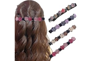 HUZNA Pack of 4 Hair Clips with Sparkling Crystal Stones, Double Plum Blossom Rhinestone Hair Clips, Braided Rhinestone Hair Clips for Women and Girls, Double Layer Hair Clips for Women and Girls