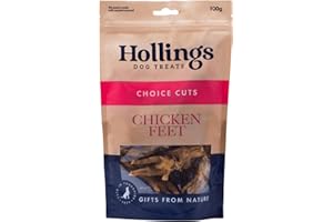 Hollings Chicken Feet Dog Treats, 100% Natural & Crunchy Treats for Adult Dogs, Grain Free & High in Protein (100g)