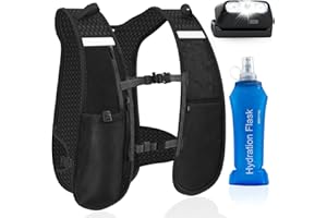 GGIE Running Hydration Vest, Lightweight Reflective Running Vest Pack with 500ml Soft Water Bottle and Headlamp for Men Women Marathon Trail Running Cycling Hiking Climbing