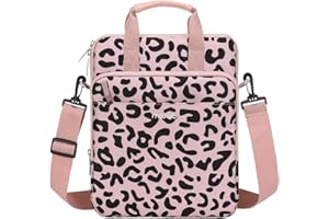 MOSISO Funda para Tablet Compatible con iPad Pro 12,9 Pulgadas M2 M1 2022-2018 con Magic Teclado&Smart Teclado Folio, Surface Pro 9/8/7/6/X, Bolsa de Hombro Tablet Grano Leopardo con 3 Bolsillos,Rosa