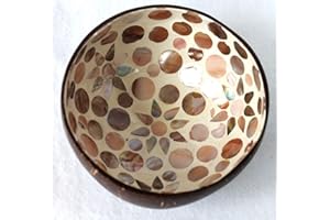 DEKOUNDMEER Schale Kokosnuss mit Mosaik Muster aus Perlmutt Cocobowl 14 x 6 cm (Beige Rund Mosaik)